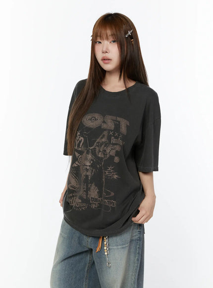 oversized-graphic-print-tee-cy518 / Dark gray