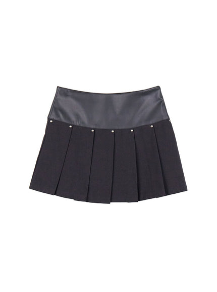 studded-mini-skirt-with-faux-leather-waistband-cj517 / Dark gray