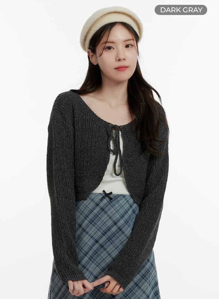 tie-knit-crop-cardigan-oa405 / Dark gray