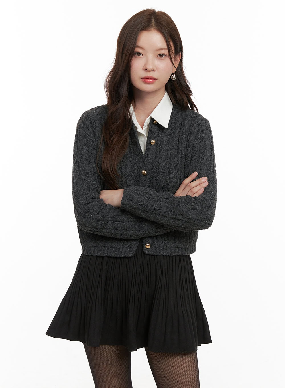 cozy-cable-knit-buttoned-cardigan-od403 / Dark gray