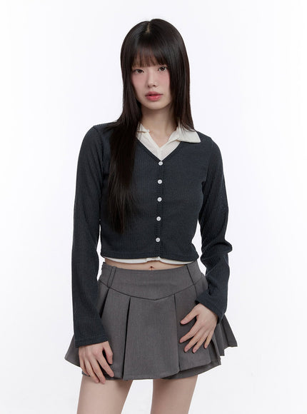 slim-fit-collar-layered-cardigan-cf512 / Dark gray