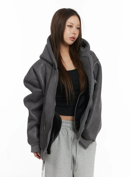 oversized-hooded-sherpa-hoodie-cj512 / Dark gray