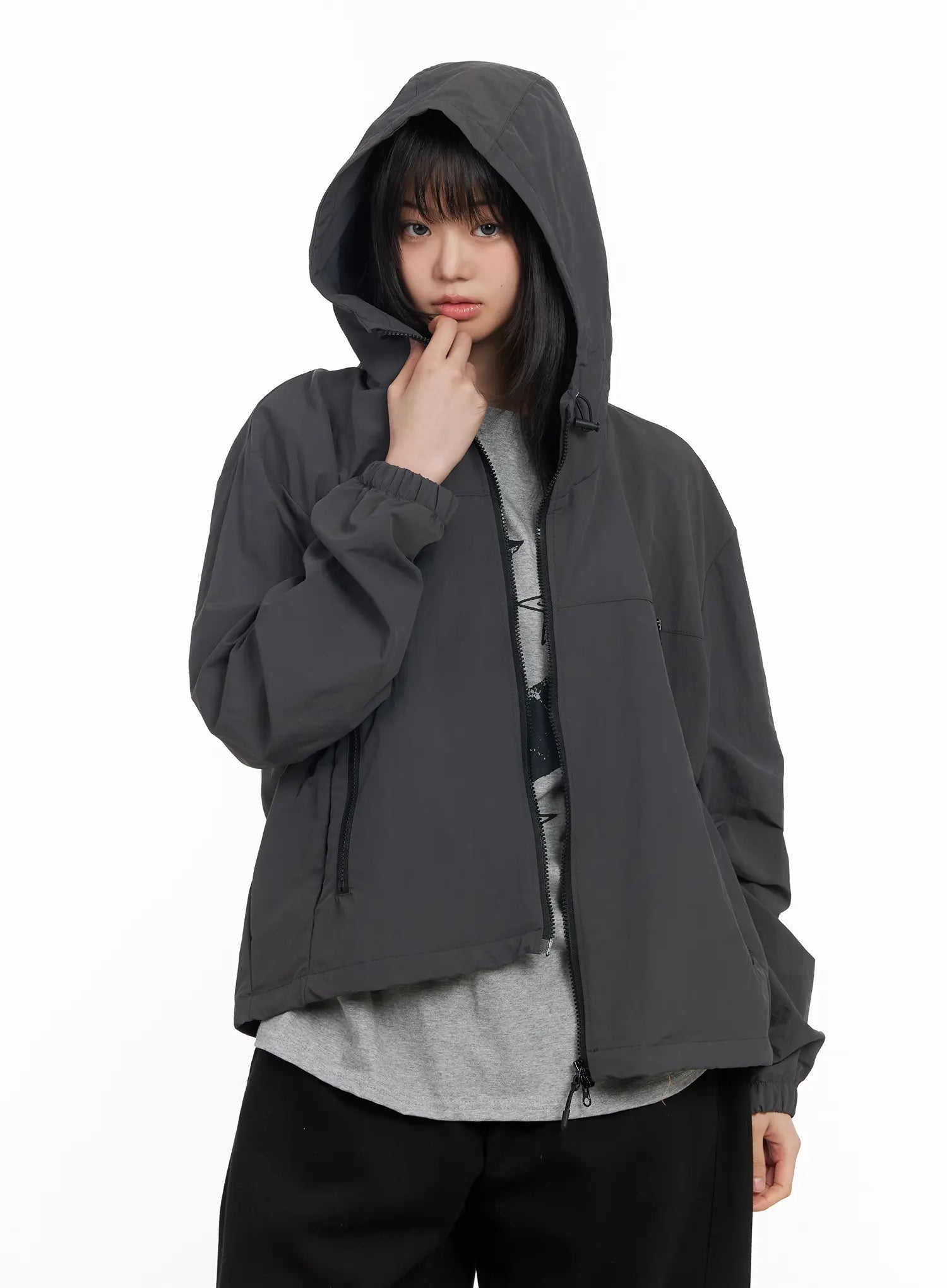 unisex-oversized-zip-up-windbreaker-cm513 / Dark gray
