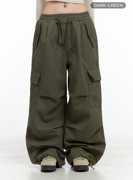cargo-chic-banded-wide-fit-pants-cg420 / Dark green