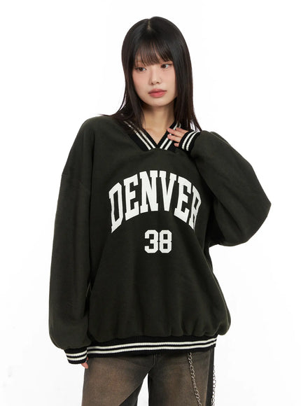 oversized-varsity-style-sweatshirt-cn521 / Dark green