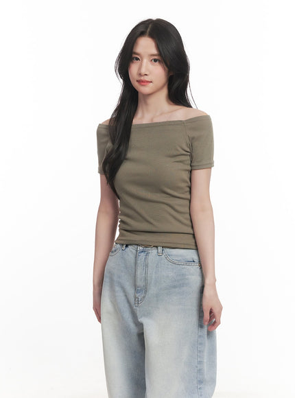 off-shoulder-cropped-t-shirt-ca510 / Dark green