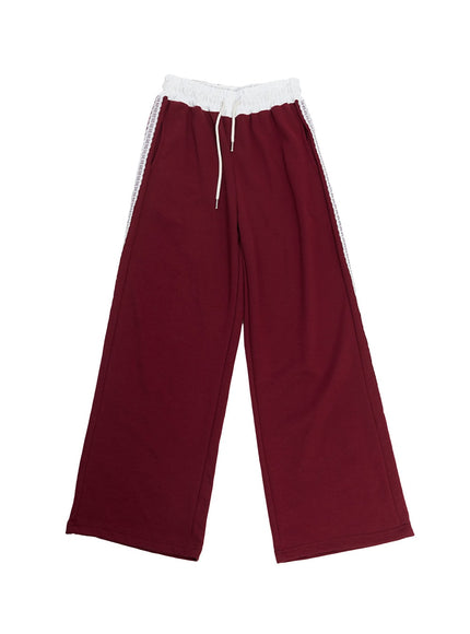 angel-lace-wide-leg-trackpants-ca521 / Dark red
