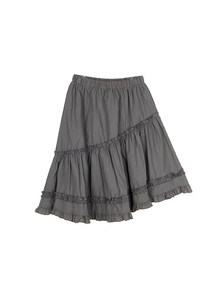 asymmetric-frill-trim-midi-skirt-cd805 / Gray