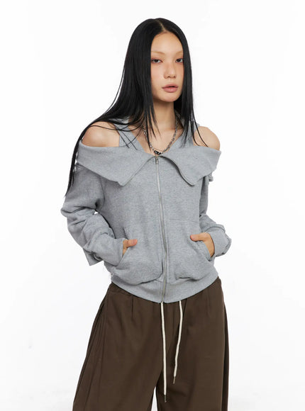 off-shoulder-hoodie-jacket-cs509 / Gray