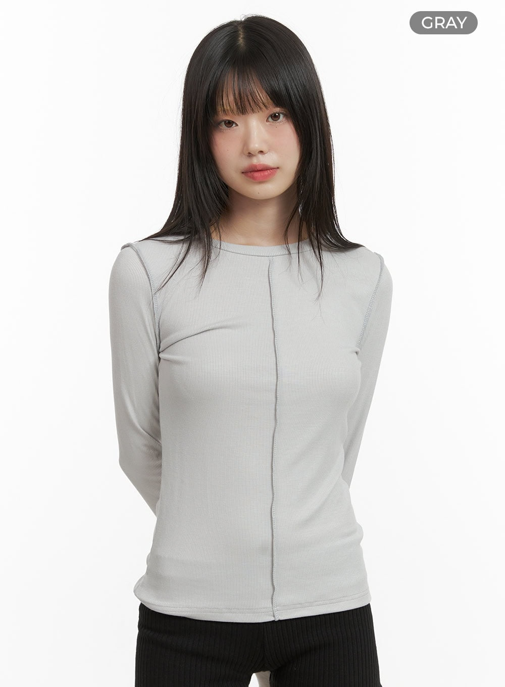 stitching-detail-long-sleeve-cy414 / Gray