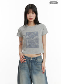cotton-graphic-crop-tee-cl403 / Gray