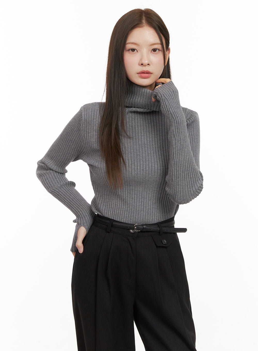 ribbed-turtle-neck-sweater-od412 / Gray