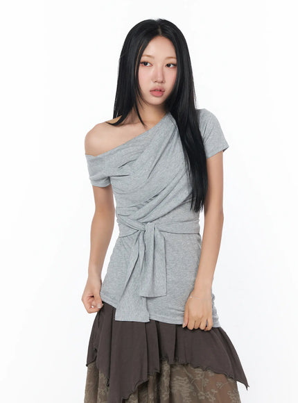 asymmetric-tie-wrap-top-cy513 / Gray