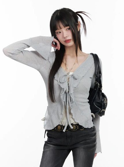 shher-ruffle-knit-cardigan-cm524 / Gray