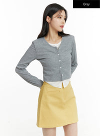 layered-crop-cardigan-of414 / Gray