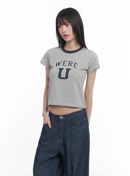 graphic-two-tone-crop-tee-cu518 / Gray