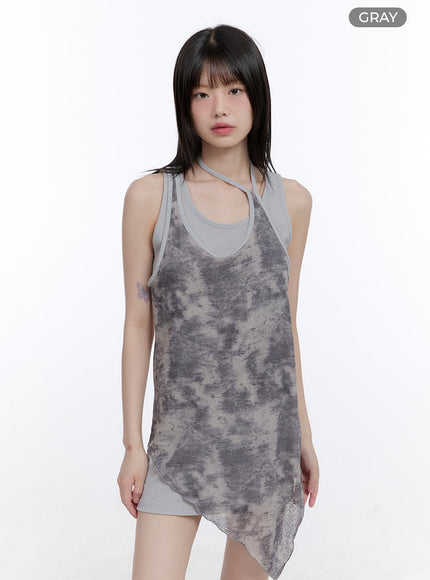 unbalanced-layered-mini-dress-cg413 / Gray