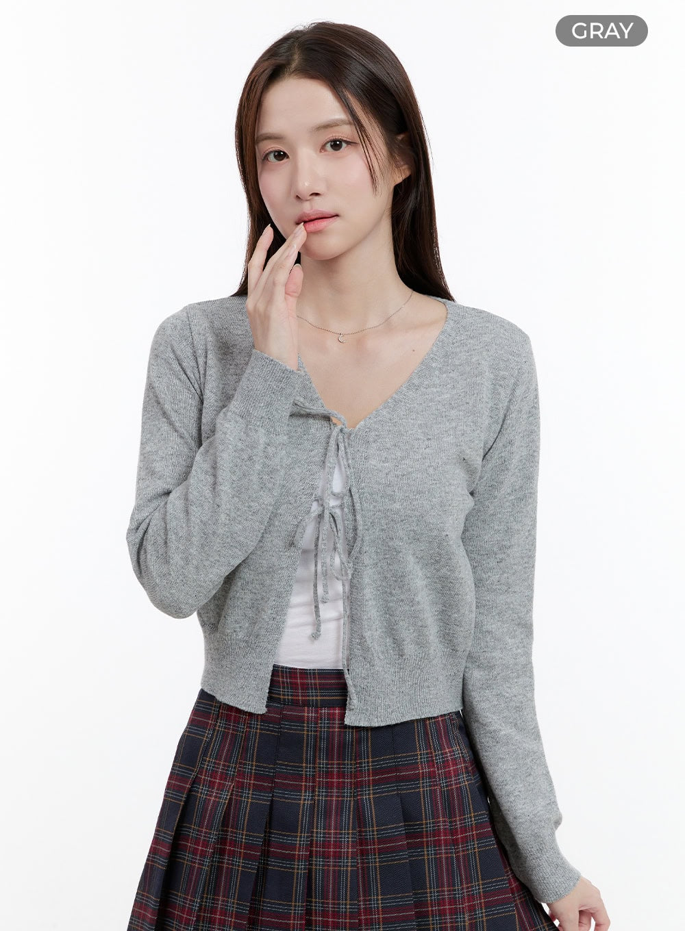 strap-solid-knit-cardigan-og428 / Gray