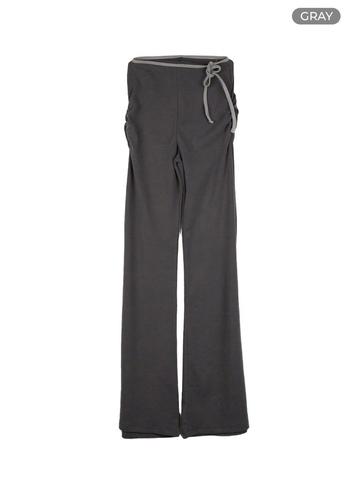 ribbon-shirred-bootcut-cotton-pants-cu414 / Gray