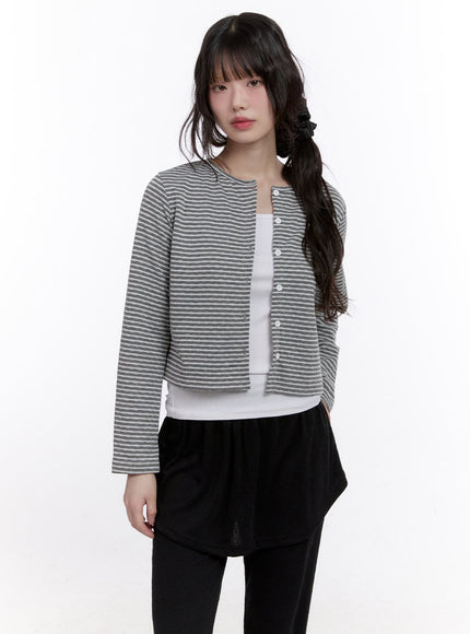 buttoned-stripe-polka-dot-cardigan-cf512 / Gray