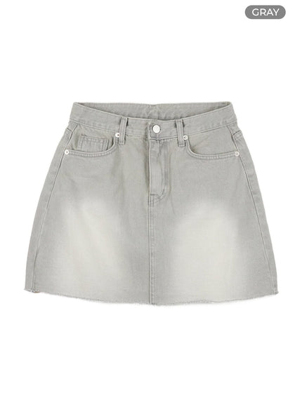 washed-mini-denim-skirt-ou407 / Gray