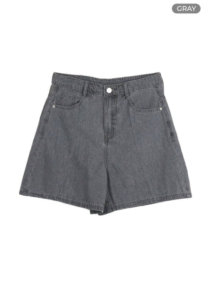 high-waist-washed-denim-shorts-ol411 / Gray