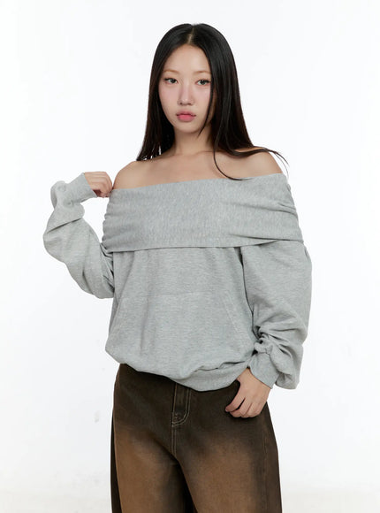 off-shoulder-pocket-sweatshirt-cs517 / Gray
