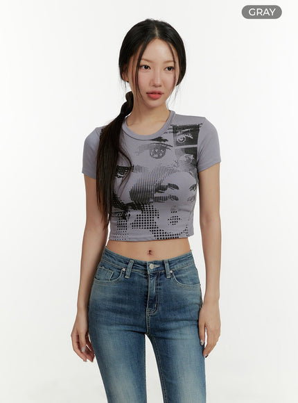 graphic-crop-top-cy409 / Gray