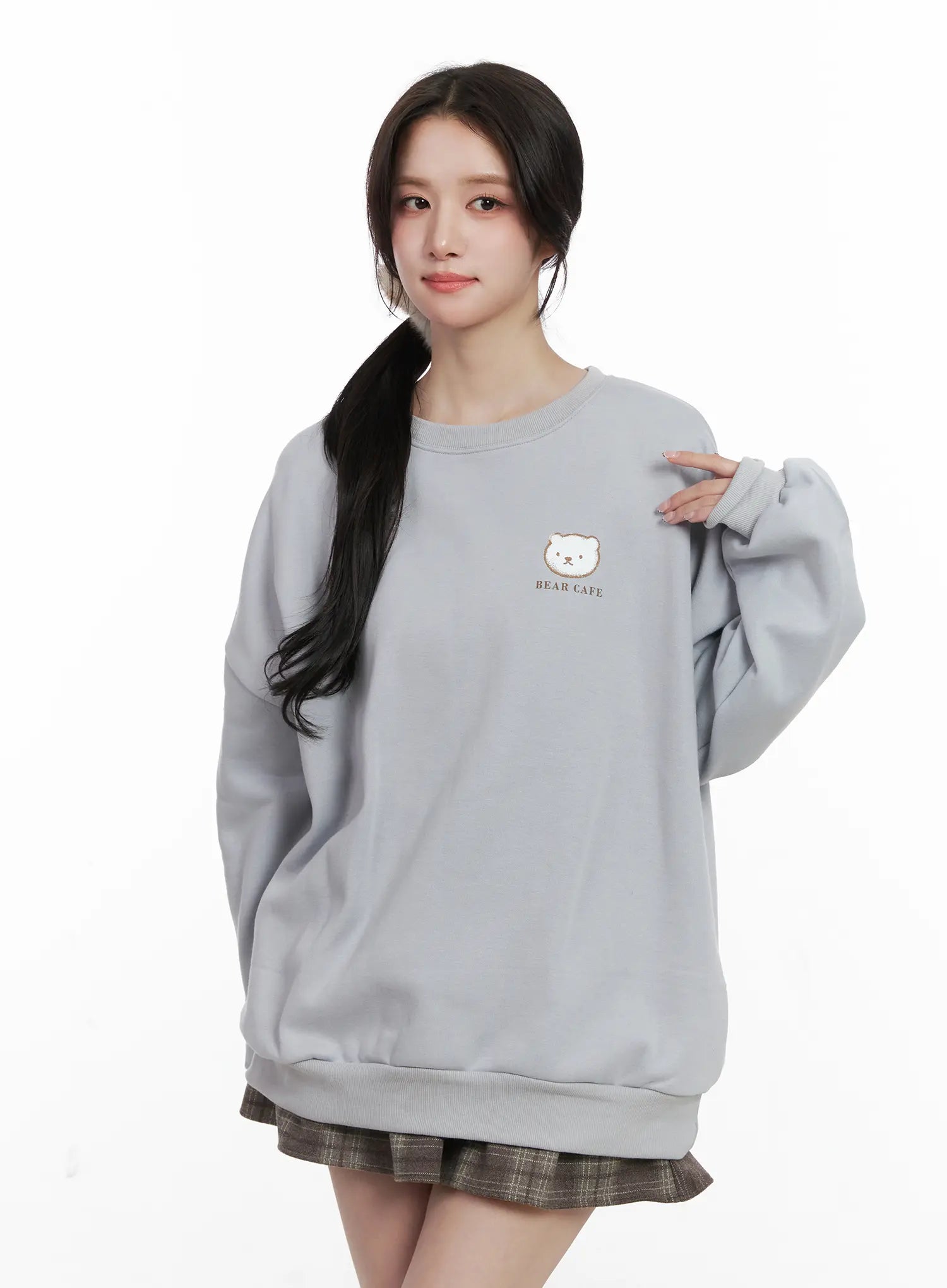 bear-cafe-graphic-sweatshirt-cn527 / Gray