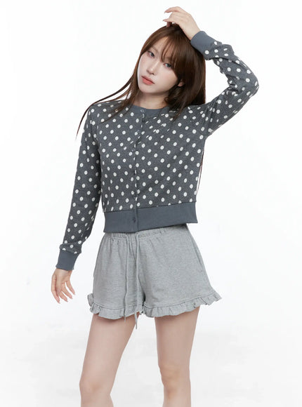 polka-dot-button-up-cardigan-cs501 / Gray