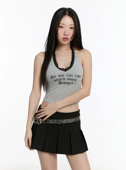 Lace Lettering V-Neck Crop Top CM511