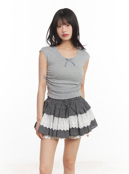 ribbon-slim-fit-cropped-shirt-ca523 / Gray