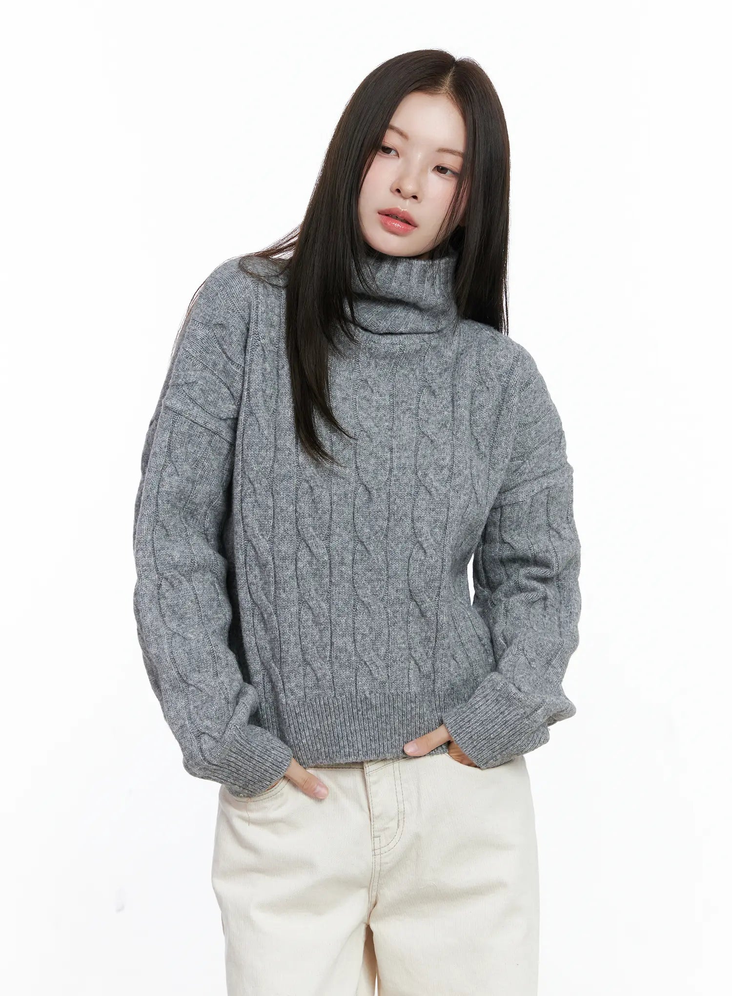 cable-knit-turtleneck-sweater-co503 / Gray