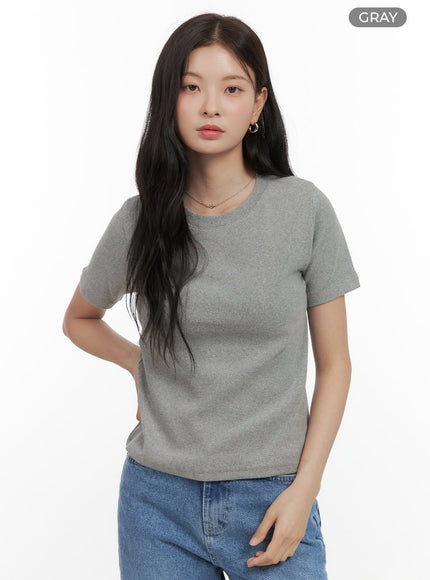 cotton-slim-fit-round-neck-tee-os423 / Gray