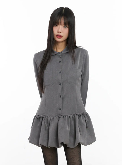 collared-balloon-mini-dress-cd518 / Gray