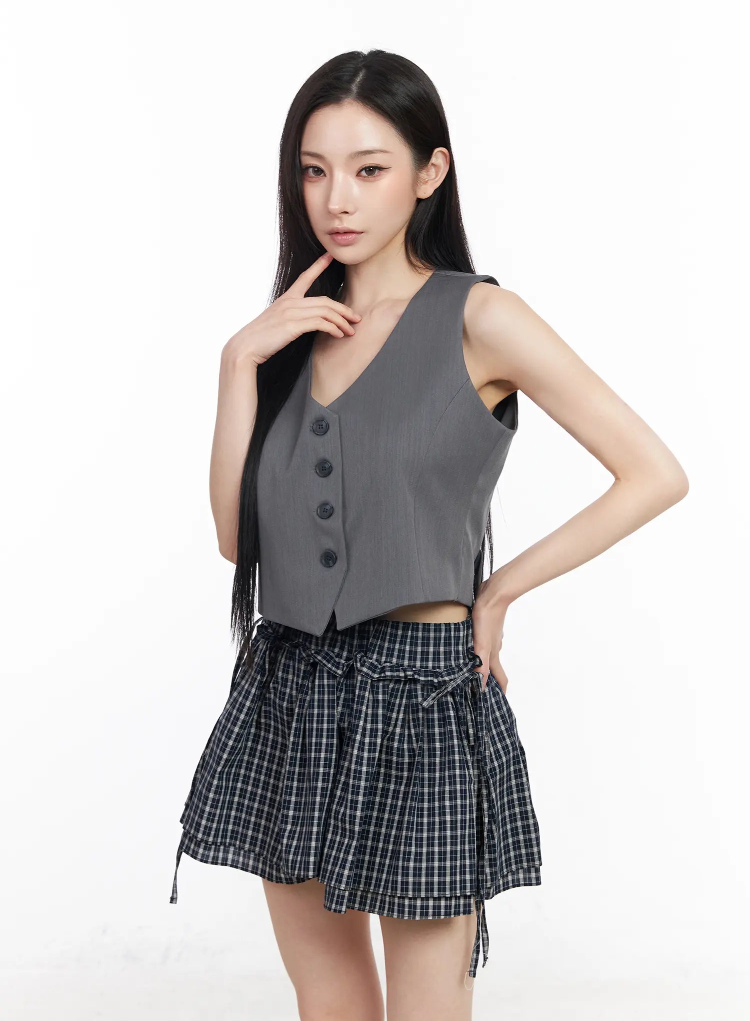 buttoned-back-belted-crop-vest-cm519 / Gray