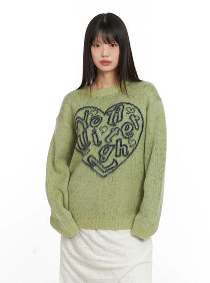 heart-graphic-knit-sweater-cn520 / Green
