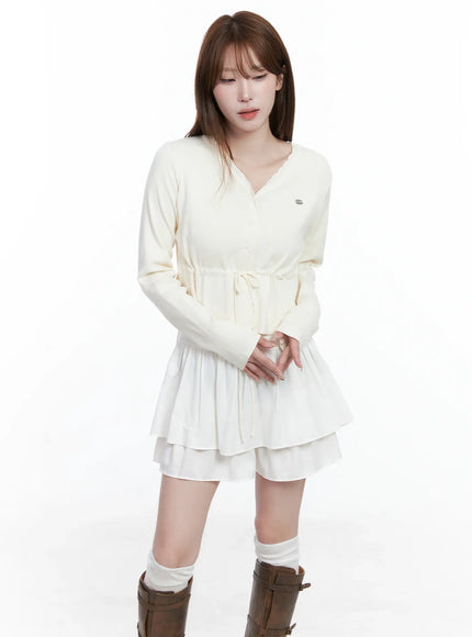 v-neck-lace-strap-cardigan-cs501 / Light beige