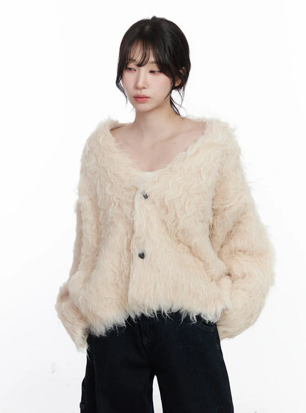 oversized-fuzzy-wool-cardigan-cj526 / Light beige