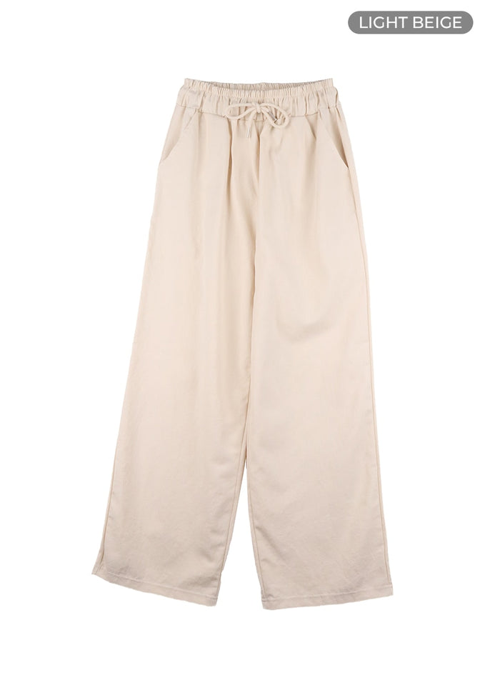 solid-wide-fit-cotton-pants-oa419 / Light beige