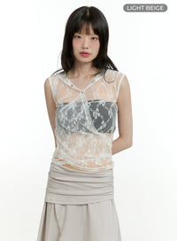 see-through-buttoned-sleeveless-hoodie-top-cl426 / Light beige