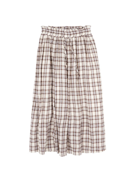 plaid-flare-maxi-skirt-cy519 / Light beige