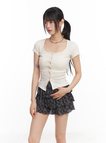 slim-fit-short-sleeve-cardigan-cy514 / Light beige