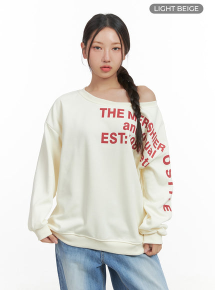 lettered-crewneck-sweatshirt-co402 / Light beige