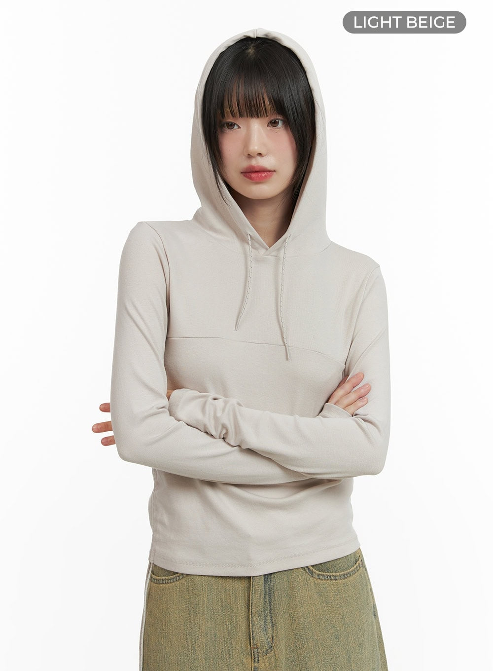 solid-long-sleeve-hoodie-cy414 / Light beige