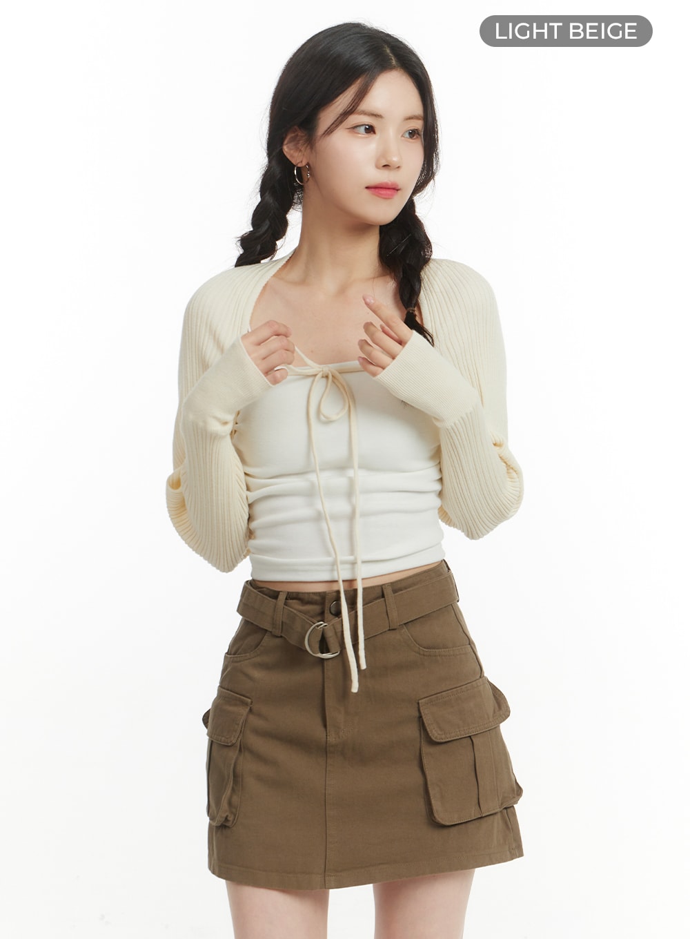 ribbed-knit-bolero-top-of427 / Light beige