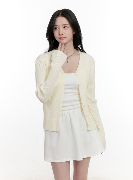 ribbed-slim-fit-buttoned-cardigan-cf528 / Light beige