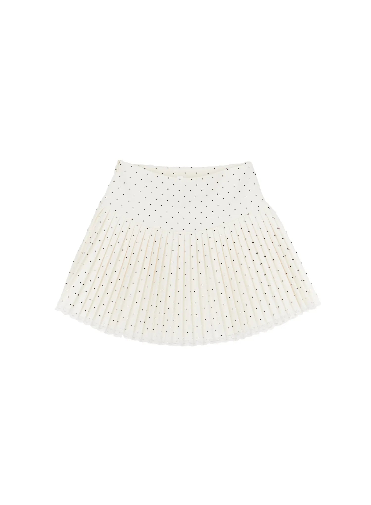 lace-trim-polka-dot-pleated-mini-skirt-cm525 / Light beige