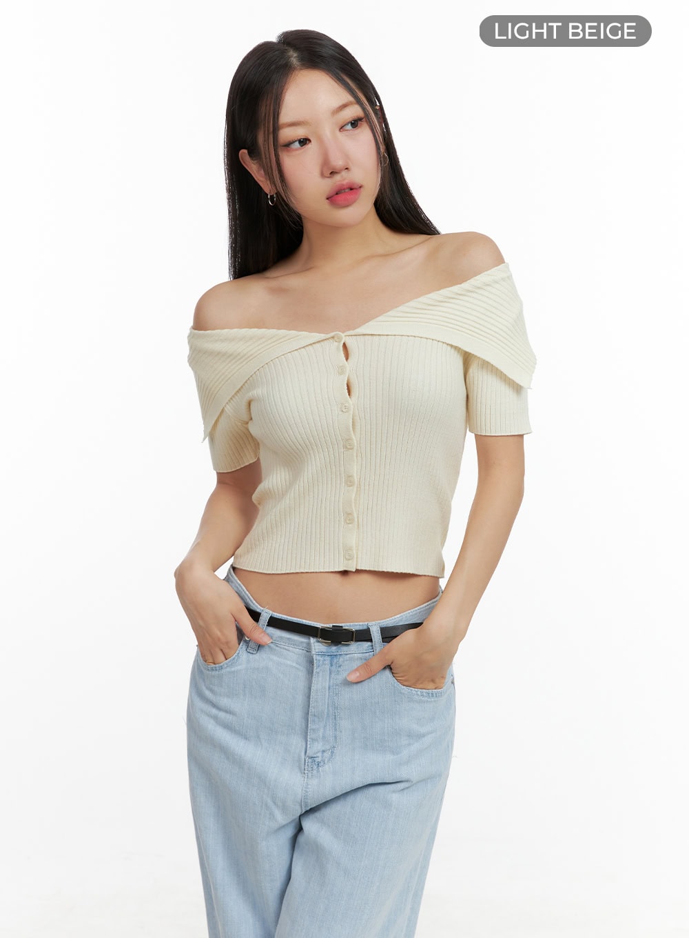 off-shoulder-ribbed-top-ou407 / Light beige