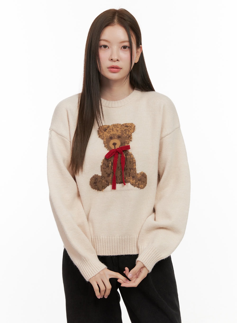 cute-graphic-bear-sweater-od412 / Light beige